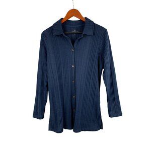 Cuddl Duds Womens Ribbed Navy Button-Up Cardigan S Polyester/Spandex